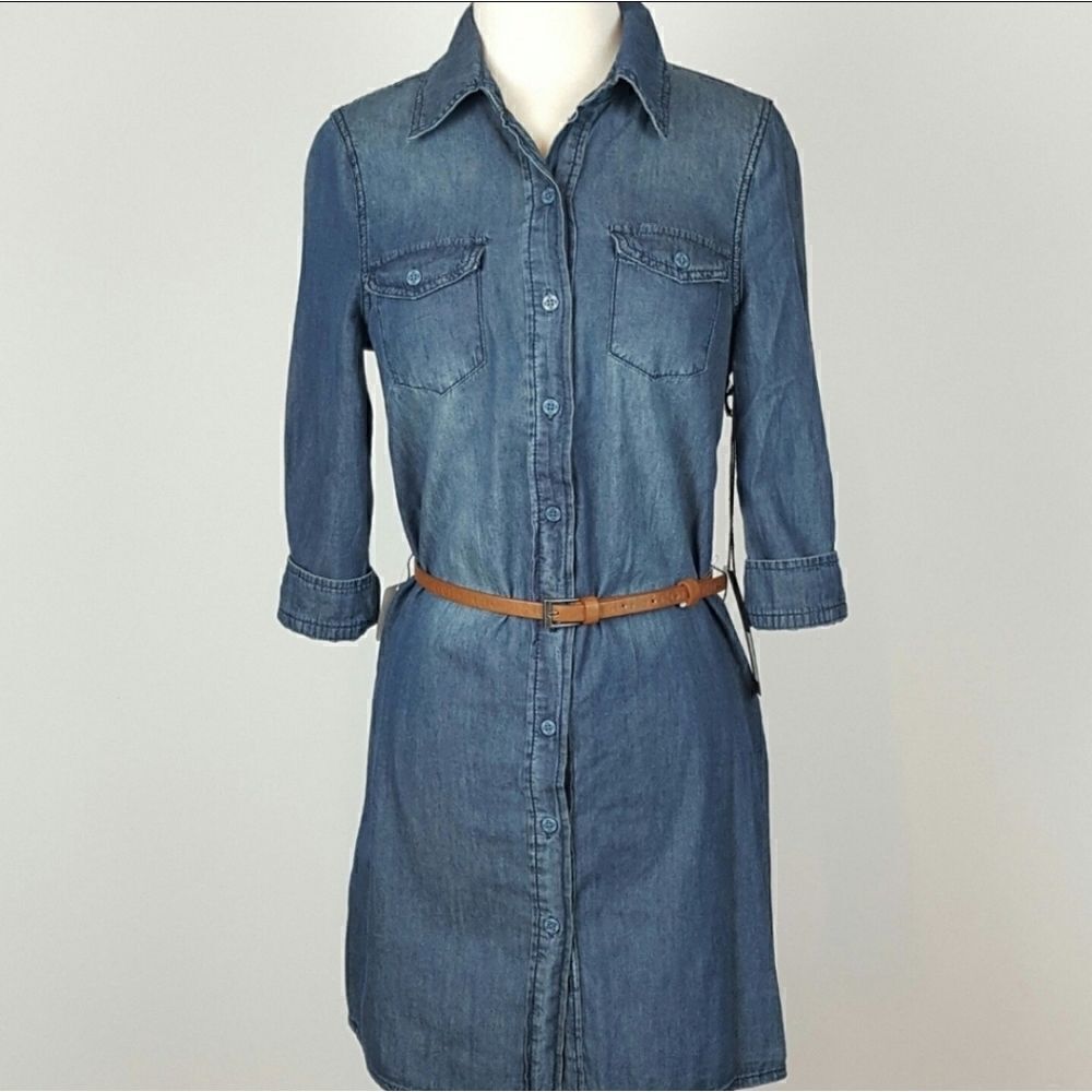 CHOCOLATE Women Denim Jeans Dress Button 3/4 Sleeve Casual Top Shirt Min…